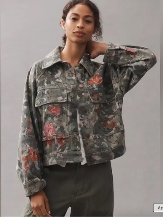 Anthropologie Pilcro Embroidered Jean Jacket Floral/ Camo, Med, PG1493 - Picture 2 of 9